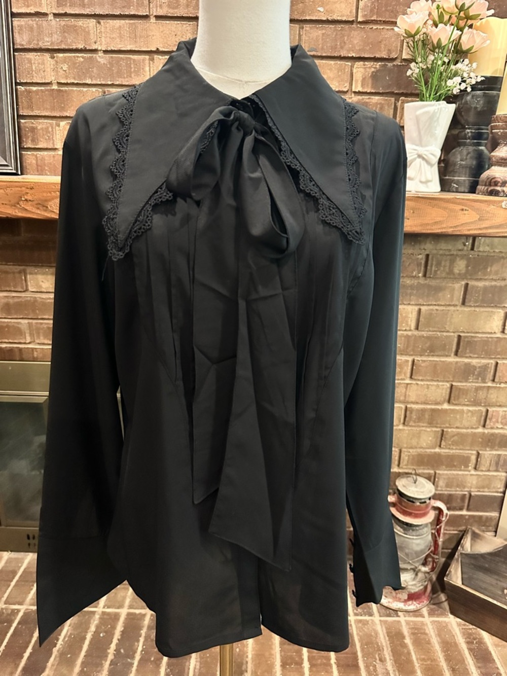 KILLSTAR NWT Lyricore Black Goth Lace Collar Neck Tie Blouse 2XL